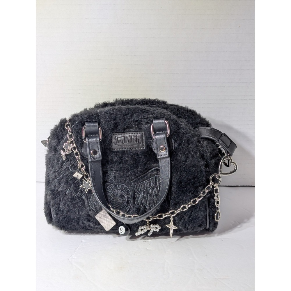 Von Dutch Y2K rare Black Fur Charmed Hand Bag